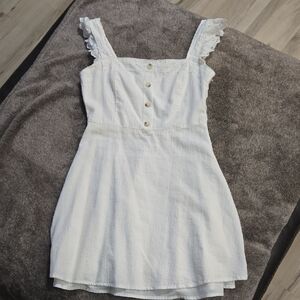 Altar'd State White Lace-Trim Button Mini Dress